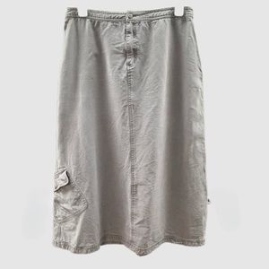 J Jill Maxi Skirt Size 18 Button Zip Fly Front Flap Pocket @ Hem Rear Split Gray